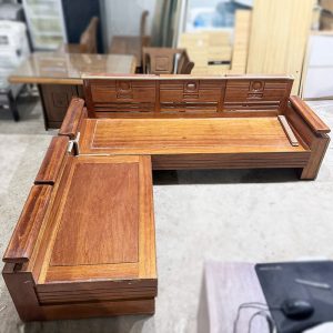 Bộ Salon Gỗ Tự Nhiên Góc L Tay Trứng Cũ
