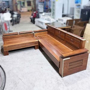 Bộ Salon Gỗ Tự Nhiên Góc L Tay Trứng Cũ