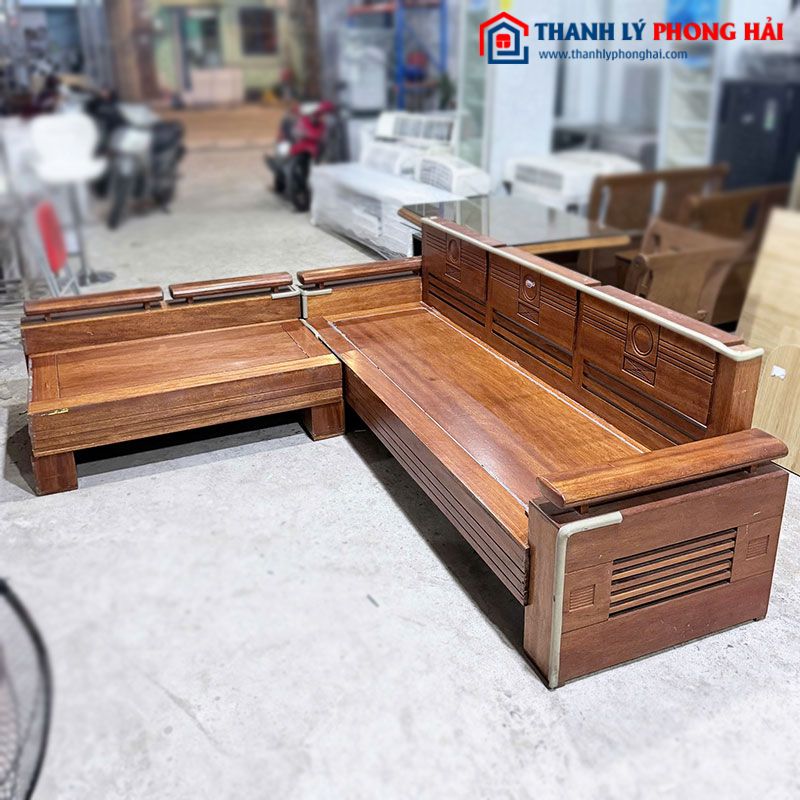 Bộ Salon Gỗ Tự Nhiên Góc L Tay Trứng Cũ