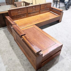 Bộ Salon Gỗ Tự Nhiên Góc L Tay Trứng Cũ