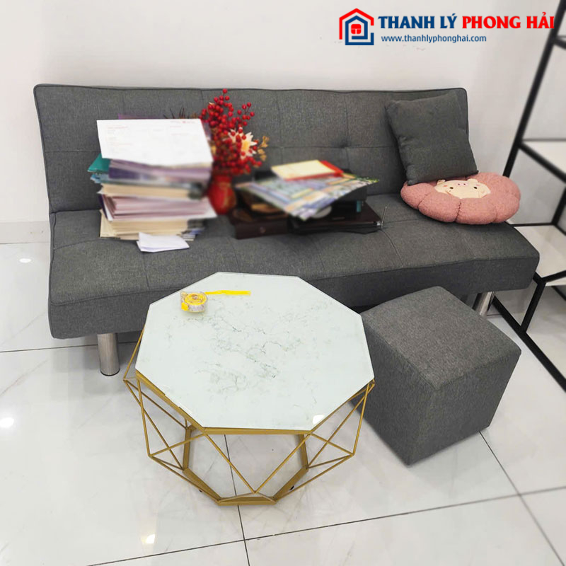 Bộ Sofa Bed Xám Kèm Bàn Và Đôn Cũ