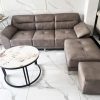 Bộ Sofa Bọc Da Xám Cũ Có Đôn Ghép Góc L