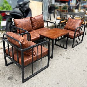 Bộ Sofa Cafe Đệm Da Khung Sắt Mới 99%