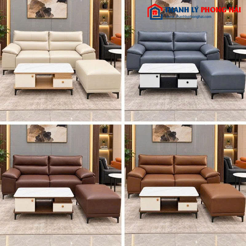 Bộ Sofa Da 2 Chỗ Kèm Đôn Ghép Mới 99%