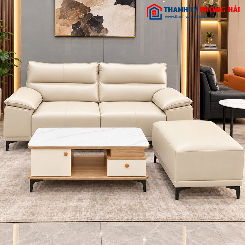 Bộ Sofa Da 2 Chỗ Kèm Đôn Ghép Mới 99%