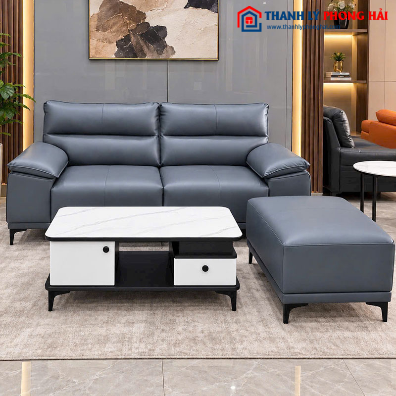 Bộ Sofa Da 2 Chỗ Kèm Đôn Ghép Mới 99%