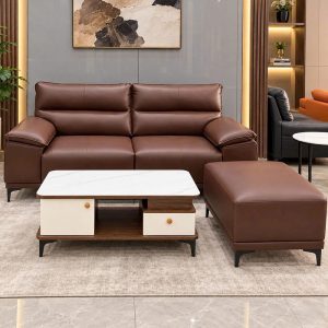 Bộ Sofa Da 2 Chỗ Kèm Đôn Ghép Mới 99%