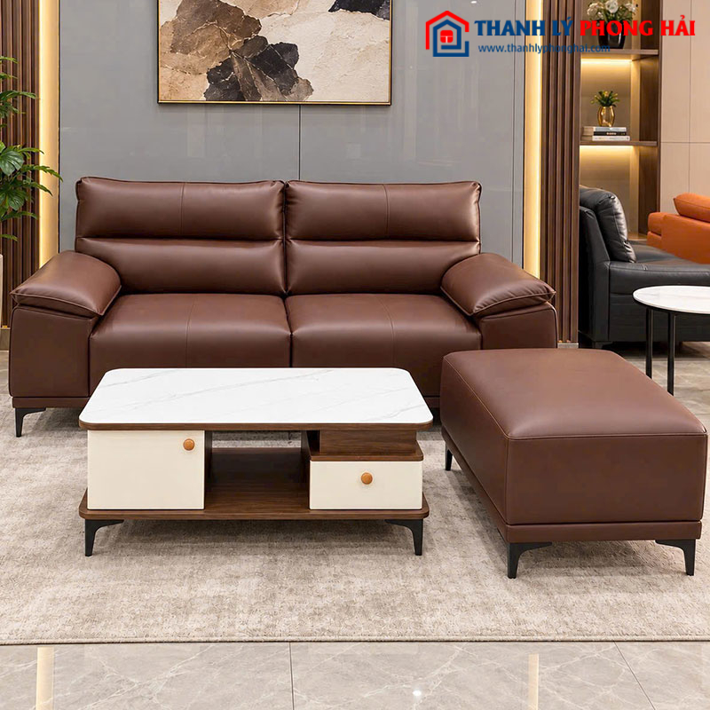 Bộ Sofa Da 2 Chỗ Kèm Đôn Ghép Mới 99%