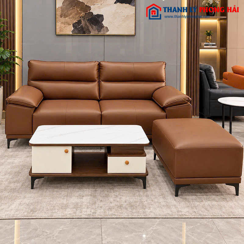 Bộ Sofa Da 2 Chỗ Kèm Đôn Ghép Mới 99%
