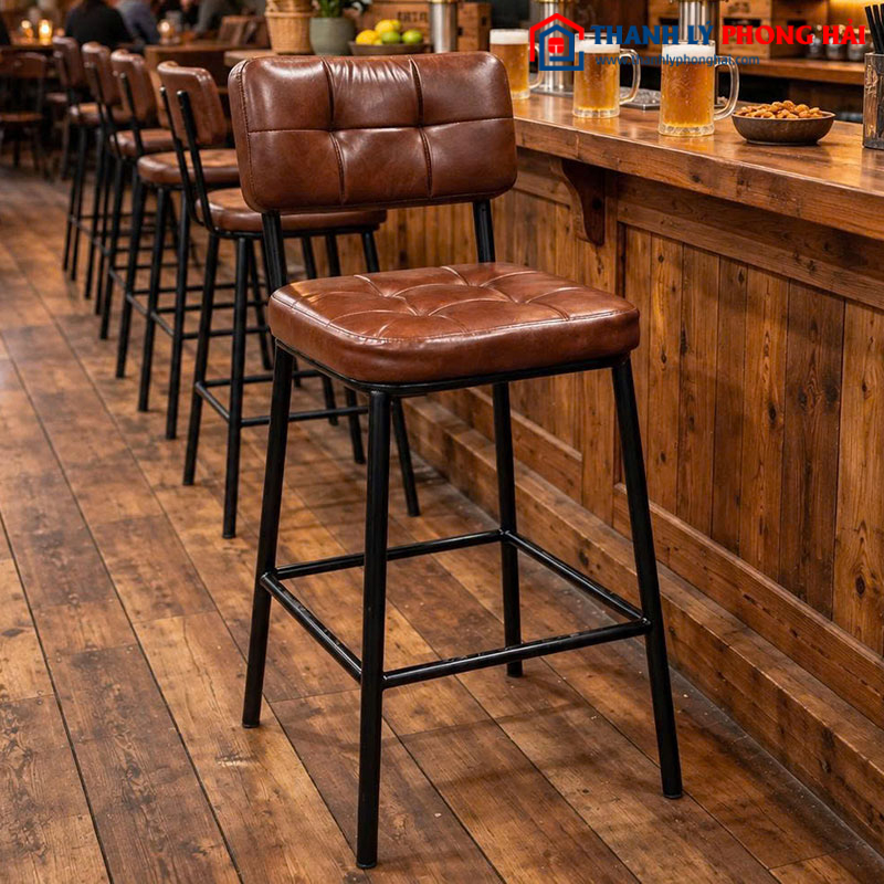 Ghế Bar Nệm Vuông Đính Nút Mới 99%