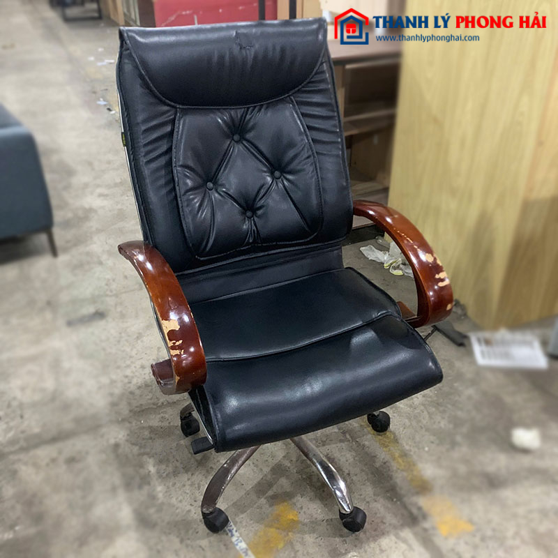 Ghế Giám Đốc Chân Xoay Tay Gỗ Cũ