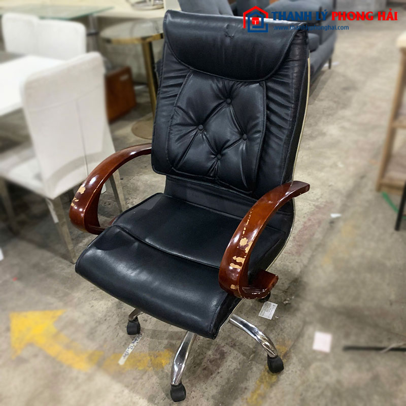 Ghế Giám Đốc Chân Xoay Tay Gỗ Cũ