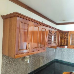 Hệ Tủ Bếp Trên Dưới Chữ L Gỗ Cũ