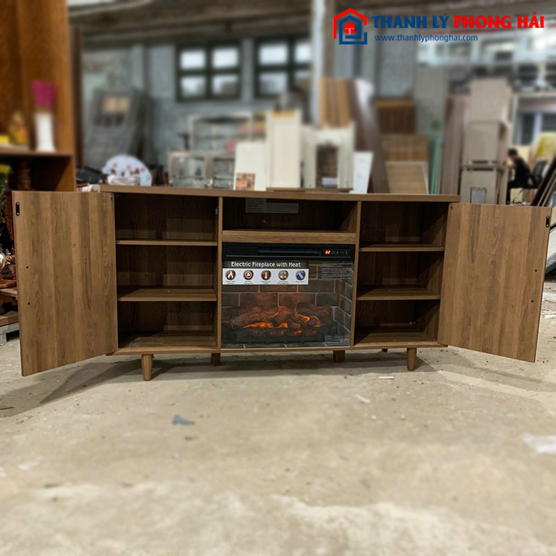 Kệ Tivi Gỗ Kèm Lò Sưởi Điện Có Remote Mới 99%