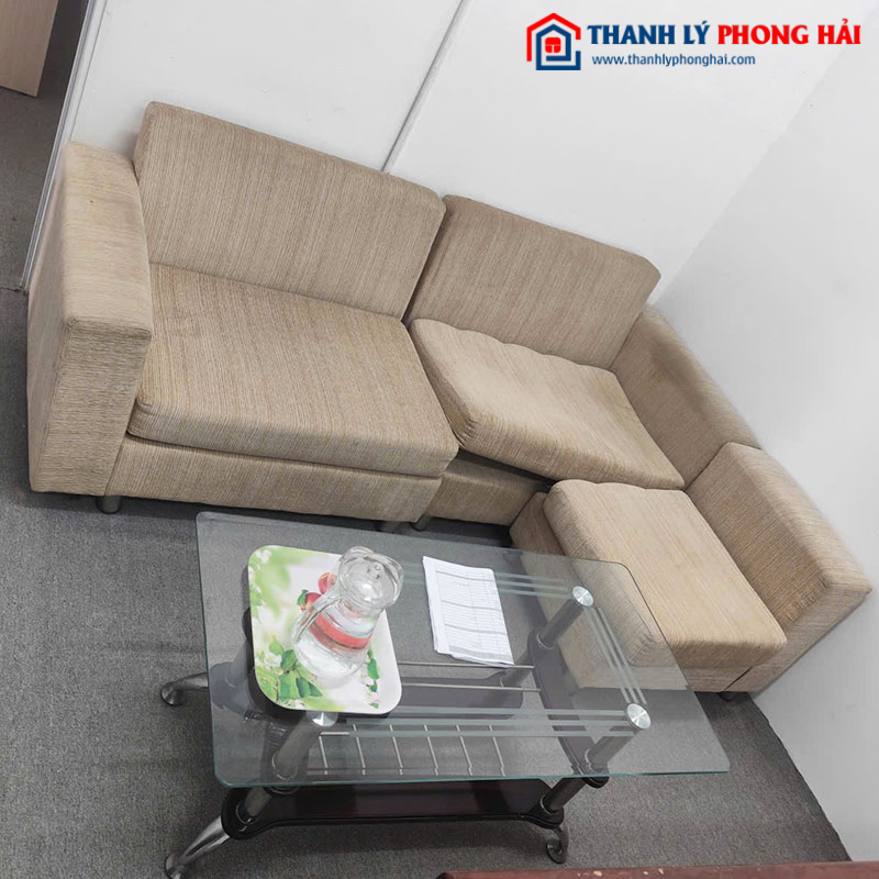 Sofa Góc L Bọc Nhung Kem Cũ