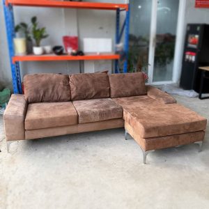 Sofa Góc L Bọc Vải Nhung Nâu Cũ