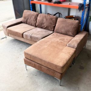 Sofa Góc L Bọc Vải Nhung Nâu Cũ