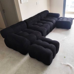 Sofa Múi Bọc Lông Cừu Đen Kèm Đôn Cũ