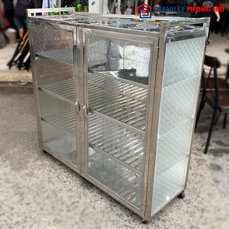 Tủ Chén Inox 4 Tầng Cánh Kính Cũ