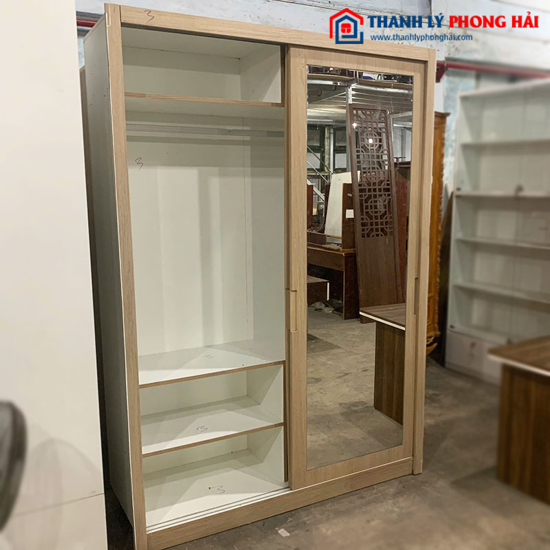 Tủ Quần Áo 1m6 Gỗ 2 Cánh Lùa Kèm Gương Cũ