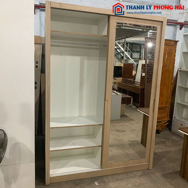 Tủ Quần Áo 1m6 Gỗ 2 Cánh Lùa Kèm Gương Cũ