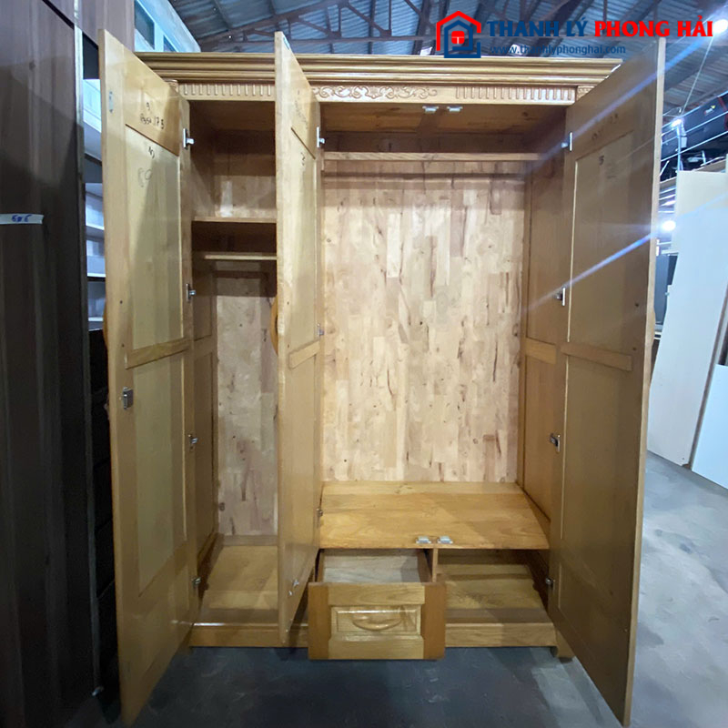 Tủ Quần Áo 3 Cánh 2m07 Gỗ Tự Nhiên Cũ
