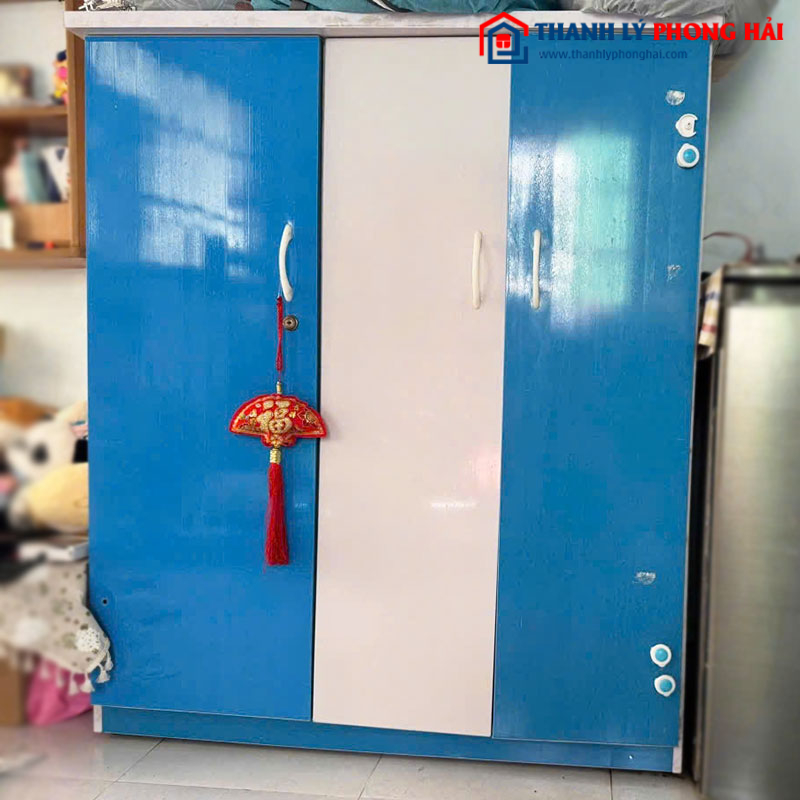Tủ Quần Áo Nhựa Màu Xanh Trắng 3 Cánh Cũ